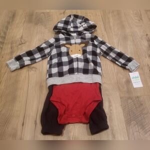 NWT Carters baby boy 3pc red black white 'cute & cuddly' moose outfit size 12mos